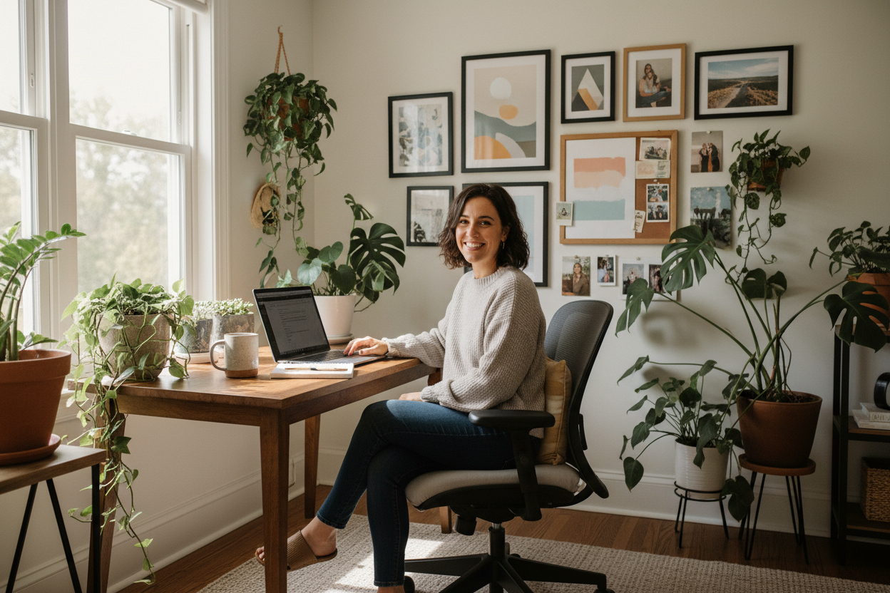 someone working from home happy